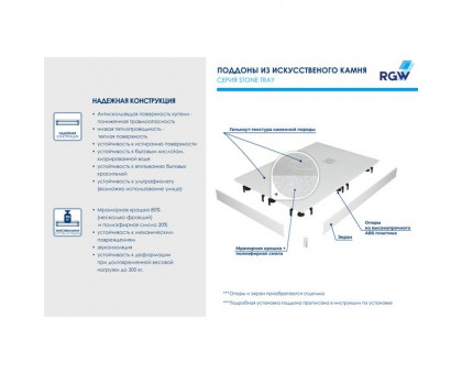 Душевой поддон RGW ST-Co 120х90 см, прямоугольный, искусственный камень, бетон/цемент
